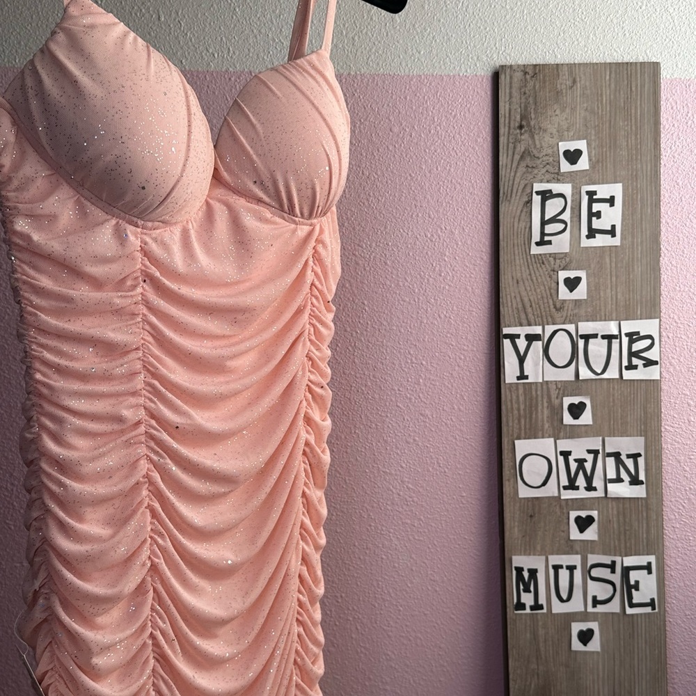 NWT MINI DRESS baby pink sparkles dress - Picture 1 of 3